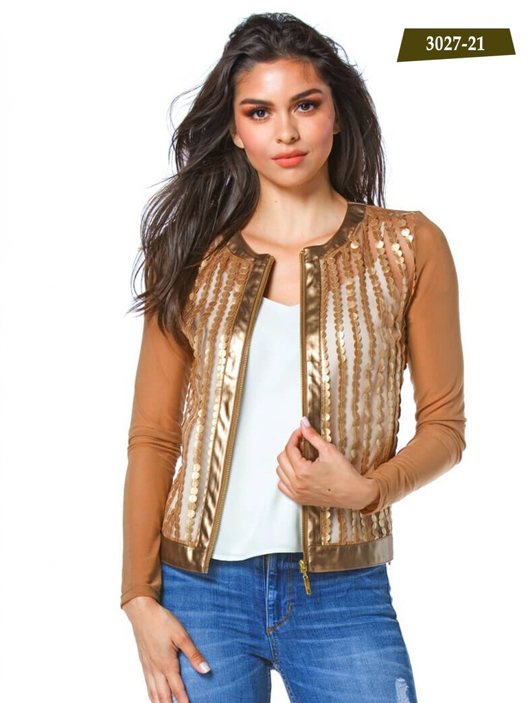 [256302721M] Chaqueta Metalizada con Lentejuelas Bronce para Mujer 3027-21 (M)