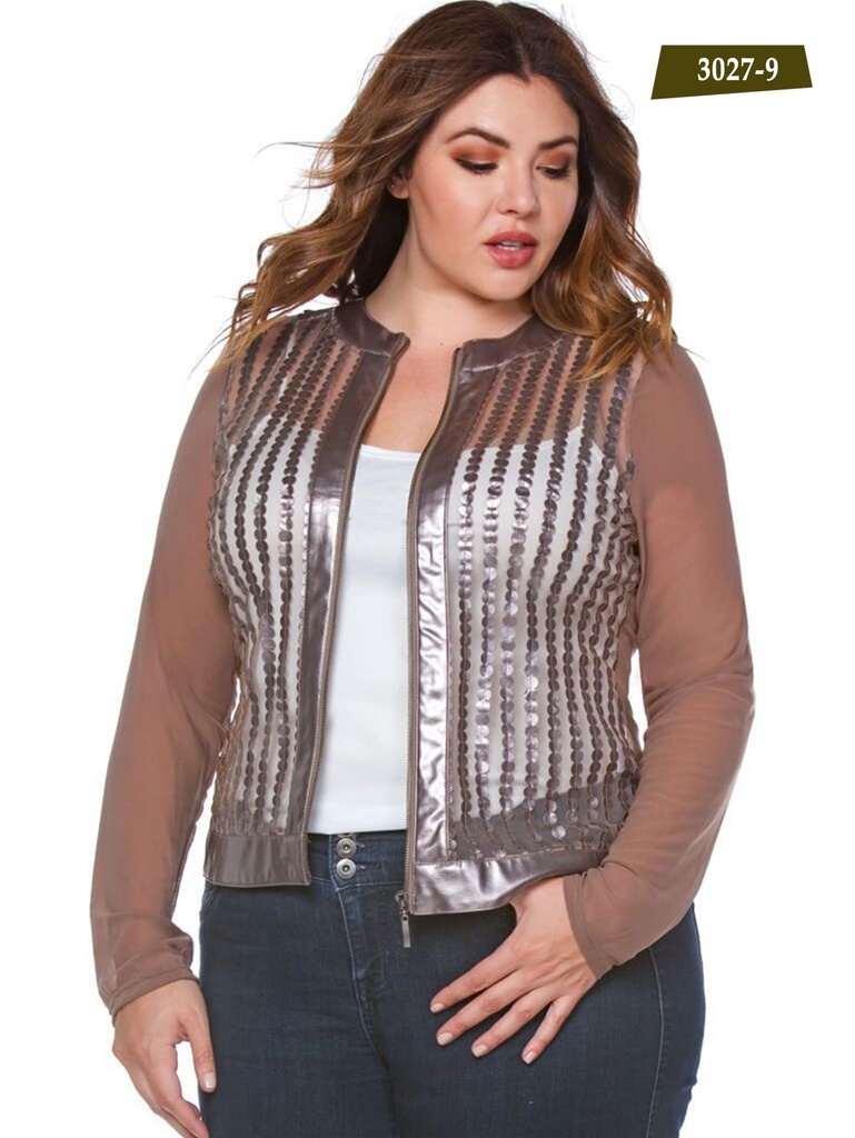 [25630279S] Women's Metallic Sequin Rose Gold Bomber Jacket 3027-9 (S)