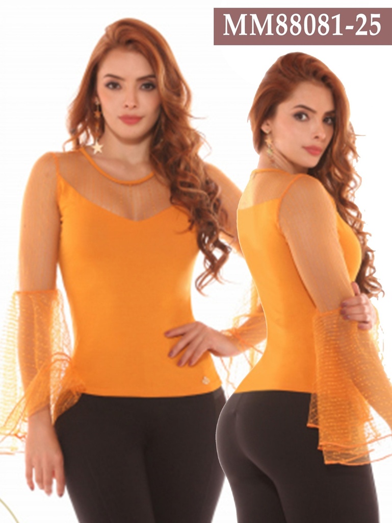 [256MM8808125S] Blusa Mangas Transparentes Naranja para Mujer MM88081-25 (S)