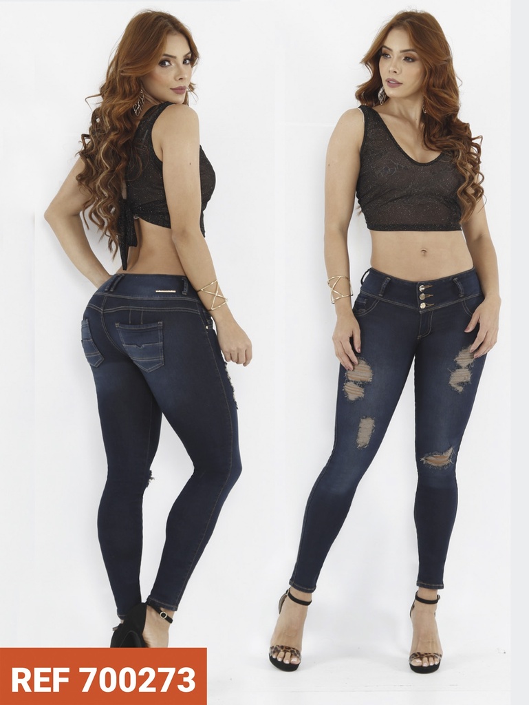 [26070027301] Jeans Levantacola Rotos Ajustados Lavado Oscuro para Mujer 700273 (1)