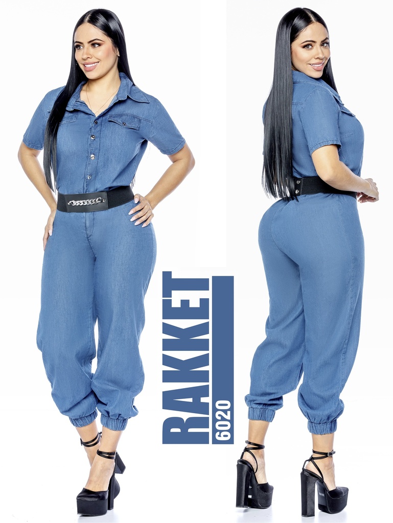 [2616020RS] Women's Medium Denim Short Sleeve Jogger Cuff Jumpsuit 6020 (S)