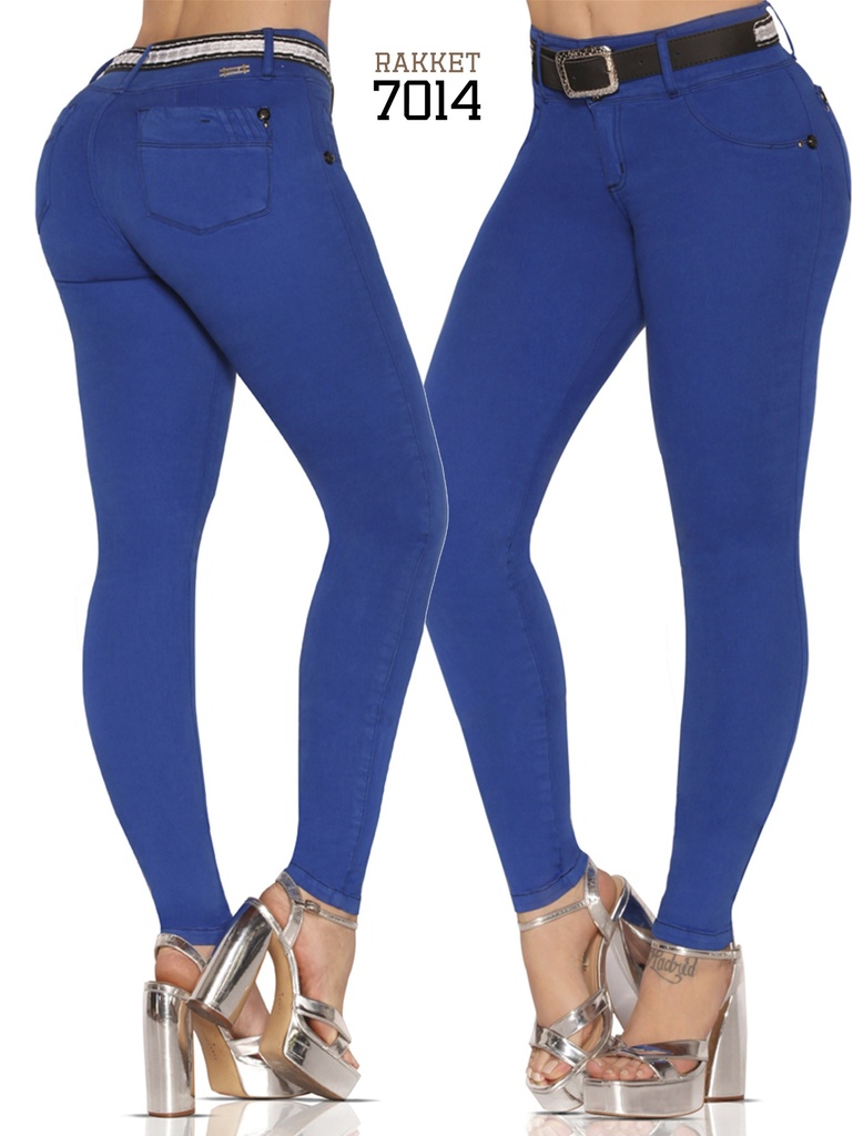 [2617014R01] Jeans Levantacola Ajustados Azul Cobalto para Mujer 7014 (1)