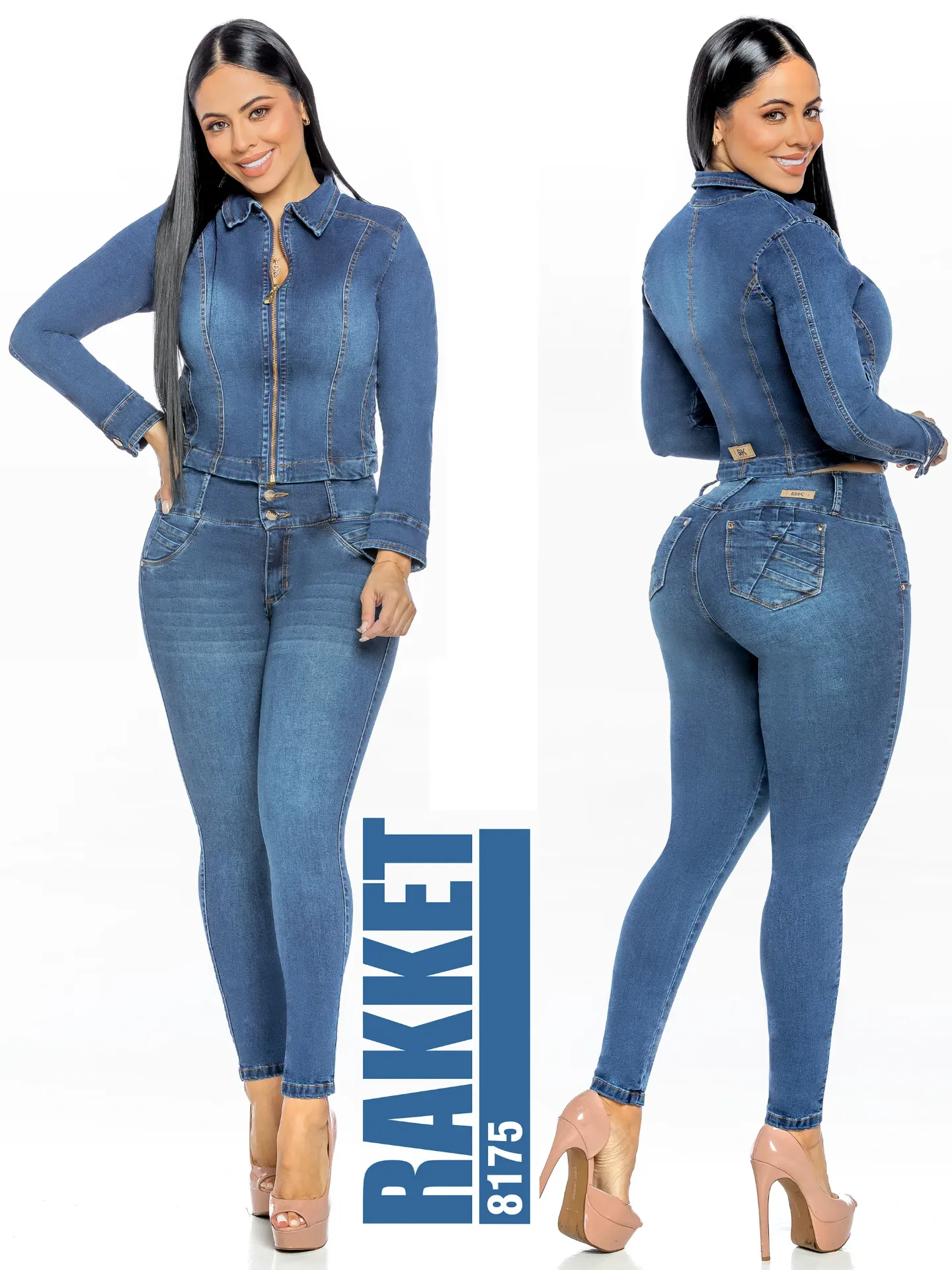 [2618175R03] Women's Medium Denim Jacket & Jeans Two-Piece Set 8179 (3)