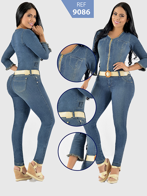 [2619086R03] Enterizo Manga Larga con Botones Mezclilla Oscura para Mujer 9086 (3)