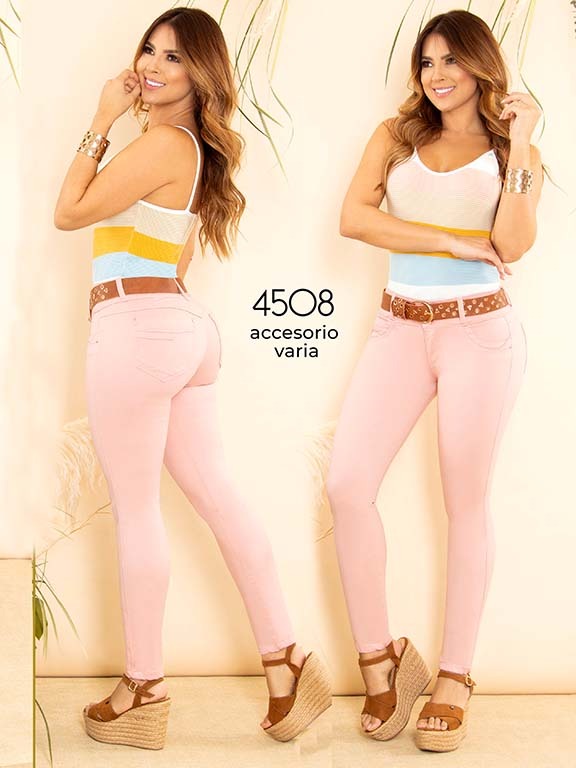 Jeans Levantacola Ajustados Rosa Pastel para Mujer 4508