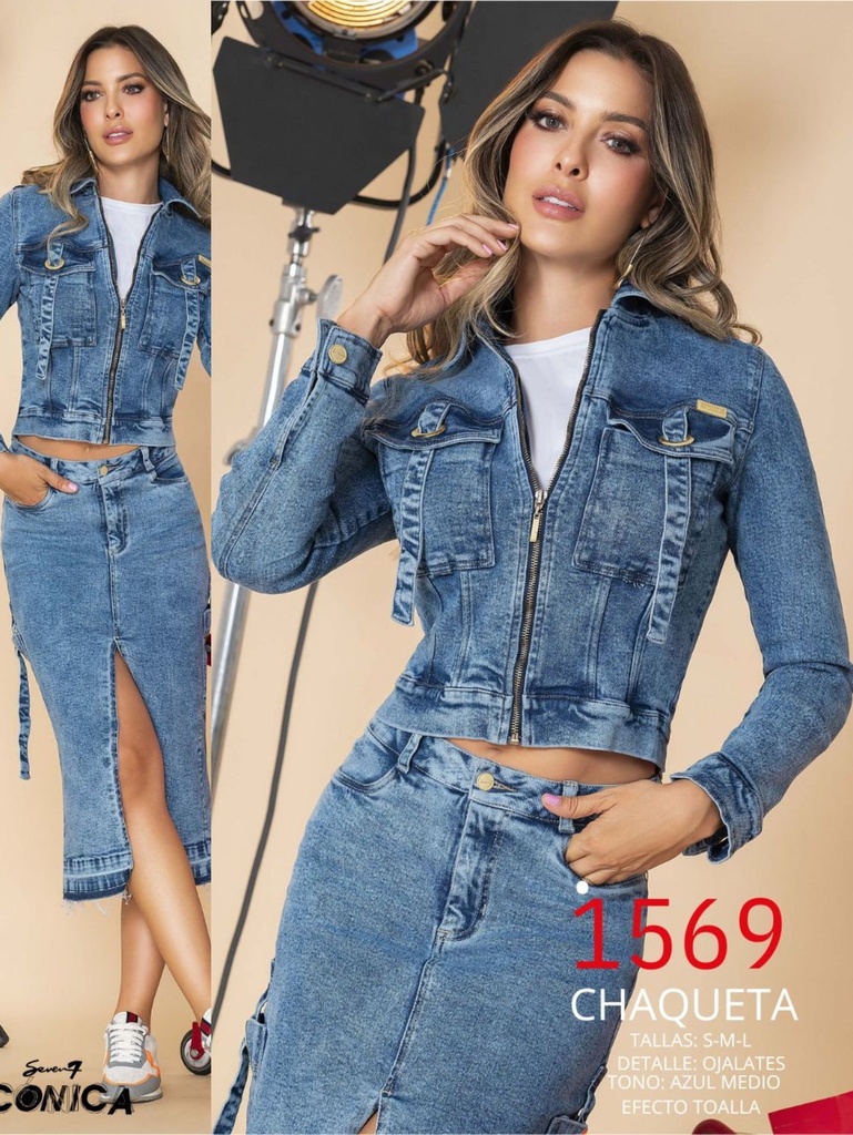 [2871569S] Chaqueta de Jean Corta Azul Jean para Mujer 1569 (S)