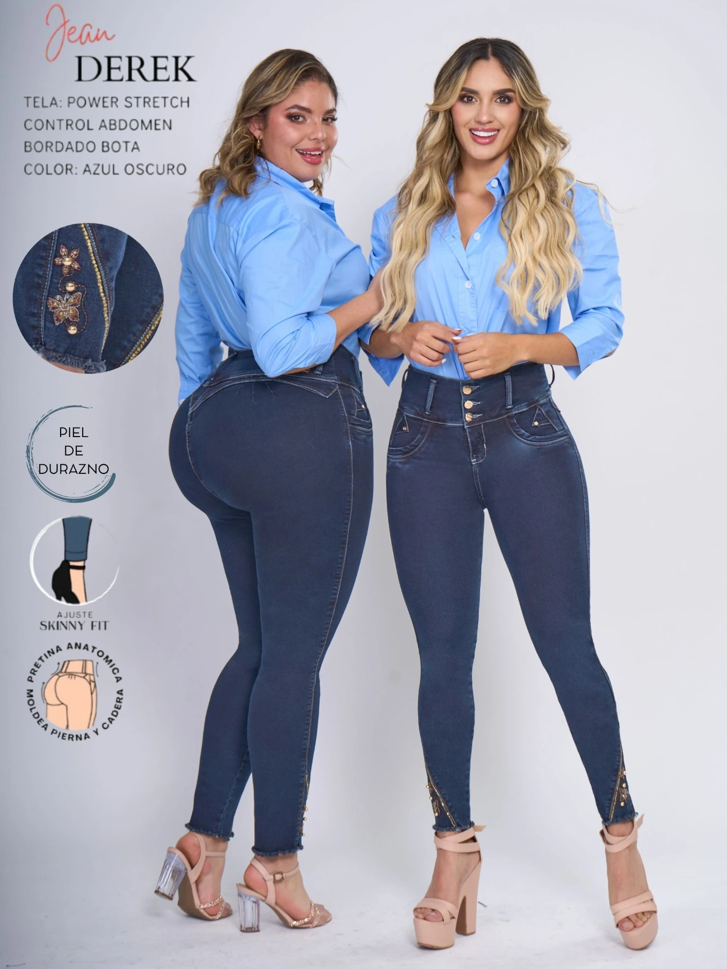 Jeans Levantacola Rotos Ajustados Azul Marino Oscuro para Mujer Dereck