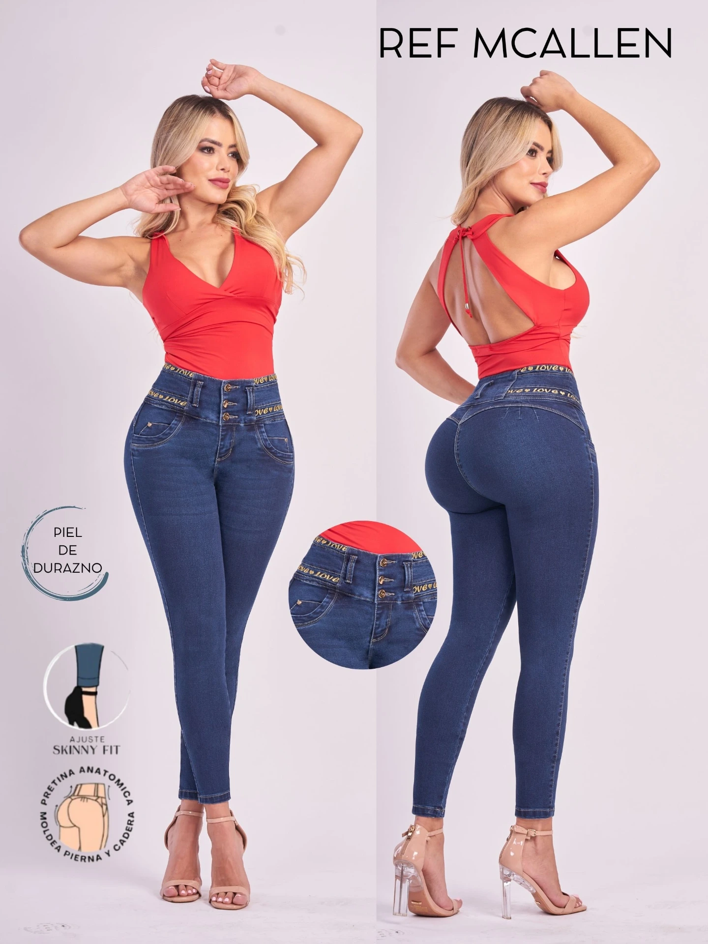 Jeans Levantacola Ajustados Azul Oscuro para Mujer McAllen
