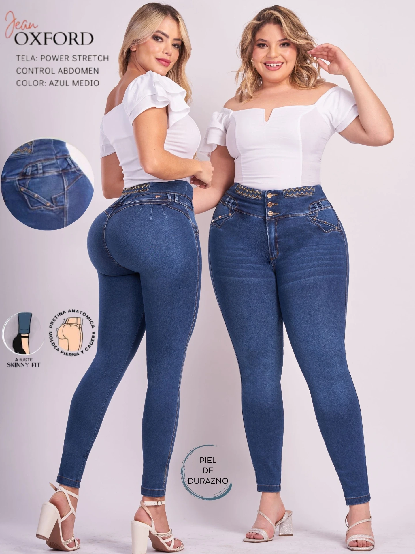 Jeans Levantacola Ajustados Lavado Oscuro para Mujer Oxford