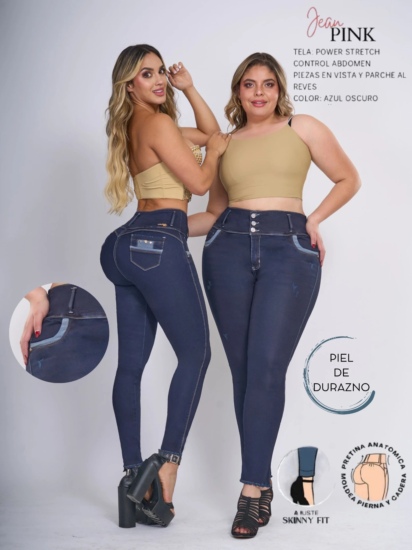 [300PINK05] Jeans Levantacola Ajustados Azul Marino Oscuro para Mujer Pink (5)