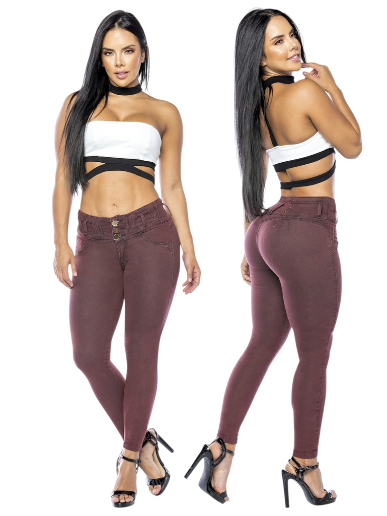 [3091801003] Jeans Levantacola Ajustados Café Ciruela para Mujer 1800 (3)