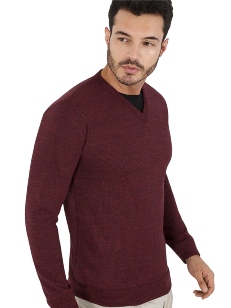 [313POLO14S] Men's Burgundy V-Neck Slim-Fit Sweater (S)