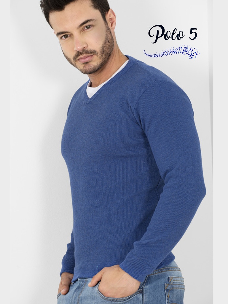 [313POLO5S] Suéter Cuello V Corte Slim Azul para Hombre (S)