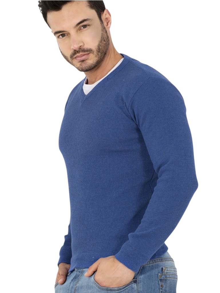 [313POLO5S] Suéter Cuello V Corte Slim Azul para Hombre (S)