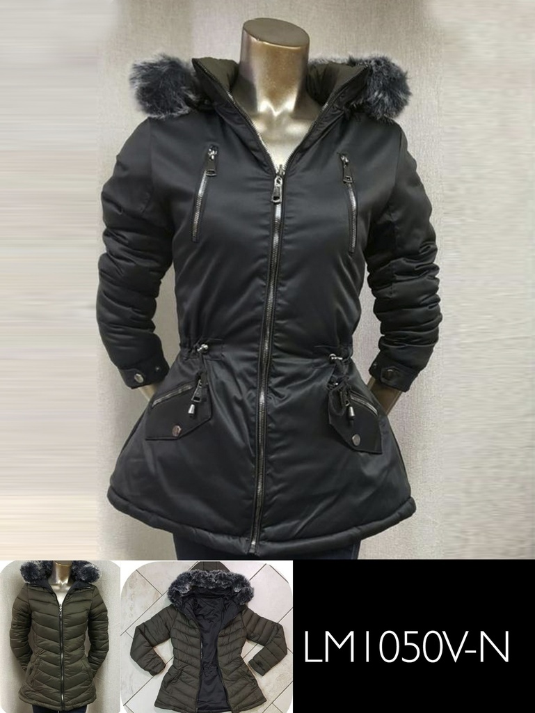 [315LM1050VNS] Women's Black Faux Fur Hooded Parka Jacket LM1050V-N (S)