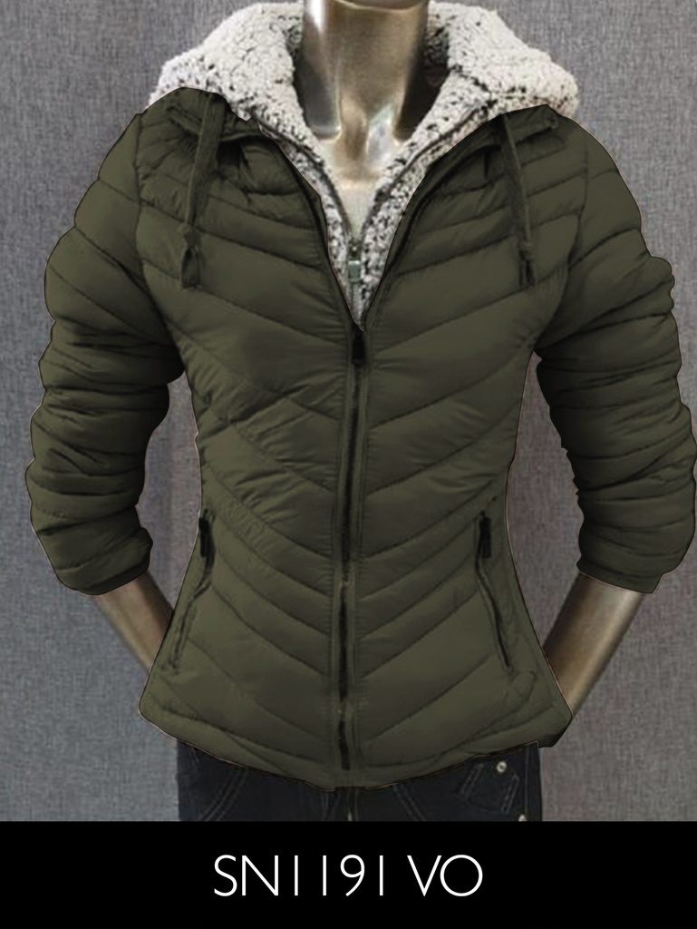 Women's Olive Green Puffer Sherpa Hood Jacket SN1191-VO
