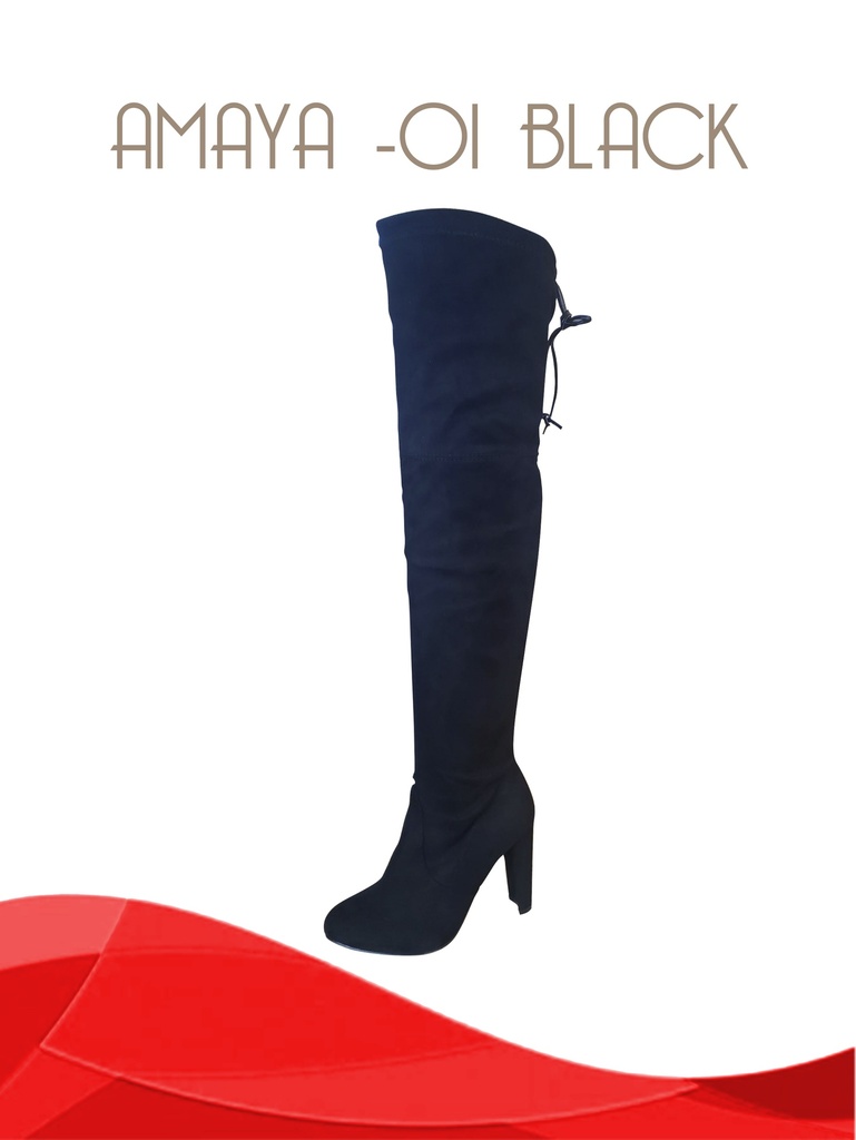 [316AMAYA01B7] Women's Black Thigh-High Lace-Up Block Heel Boots Amaya-01 (7)