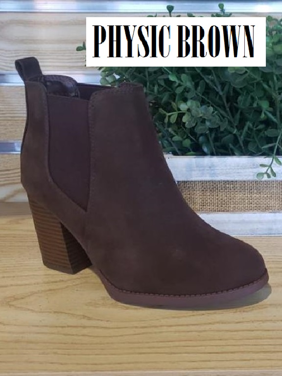 Women's Brown Suede Chelsea Block Heel Ankle Boots Physic Brown