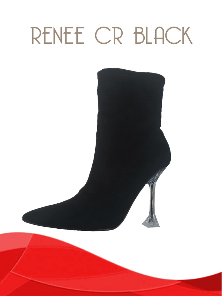 [316RENEECRB7] Women's Black Pointed Toe Sculpted Heel Sock Ankle Boots Renee CR (7)