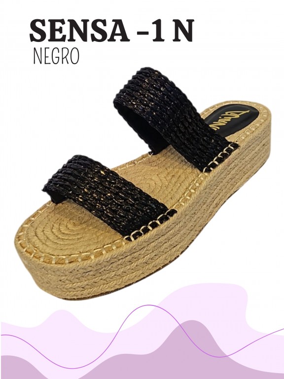 Sandalias Plataforma Tejida sin Talón Negro Tejido para Mujer Sensa-1