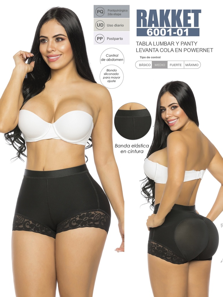 [3186001S01] Faja Moldeadora Panty Levanta Glúteos Negro para Mujer 6001-01 (S)