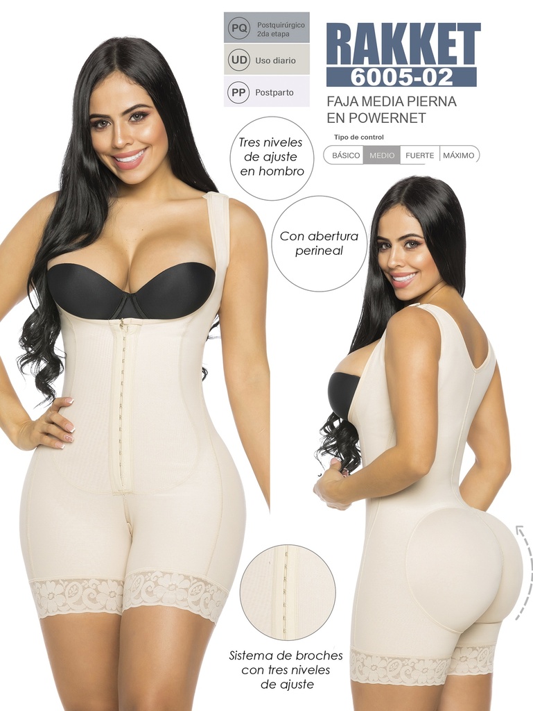 [3186005S02] Faja Moldeadora Faja Cuerpo Completo Media Pierna Beige para Mujer 6005-02 (S)