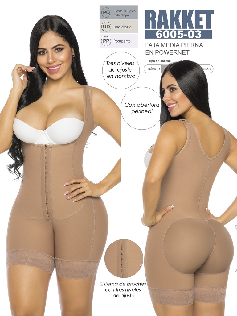 [3186005S03] Women's Mocha Mid-Leg Body Shaper Shapewear Body Shaper 6003-03 (S)