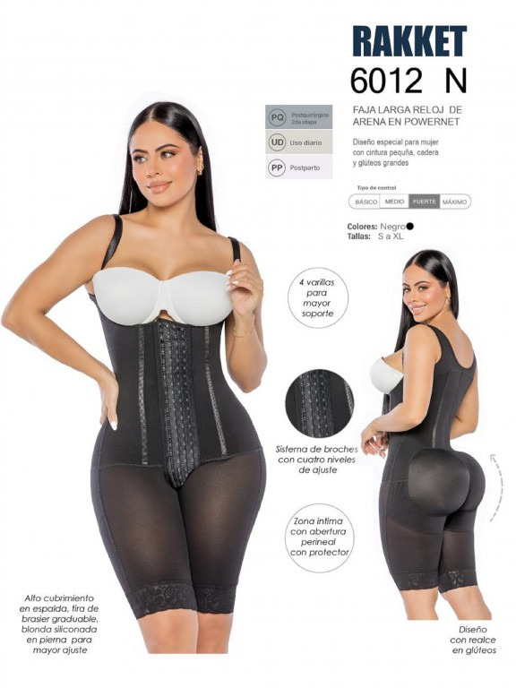 [3186012S01] Faja Moldeadora Faja Postquirúrgica Cuerpo Completo Hasta la Rodilla Negro para Mujer 6012-N (S)