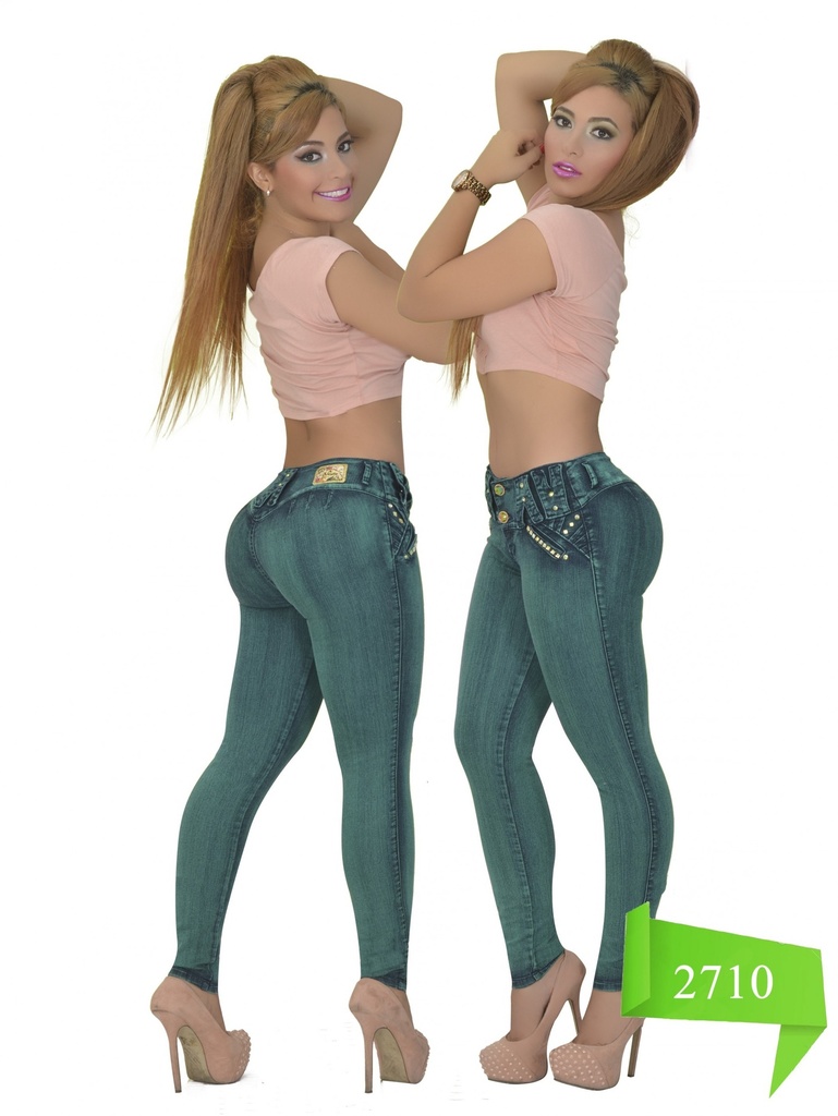 [102271001] Jeans Levantacola Ajustados Verde Bosque para Mujer 2710