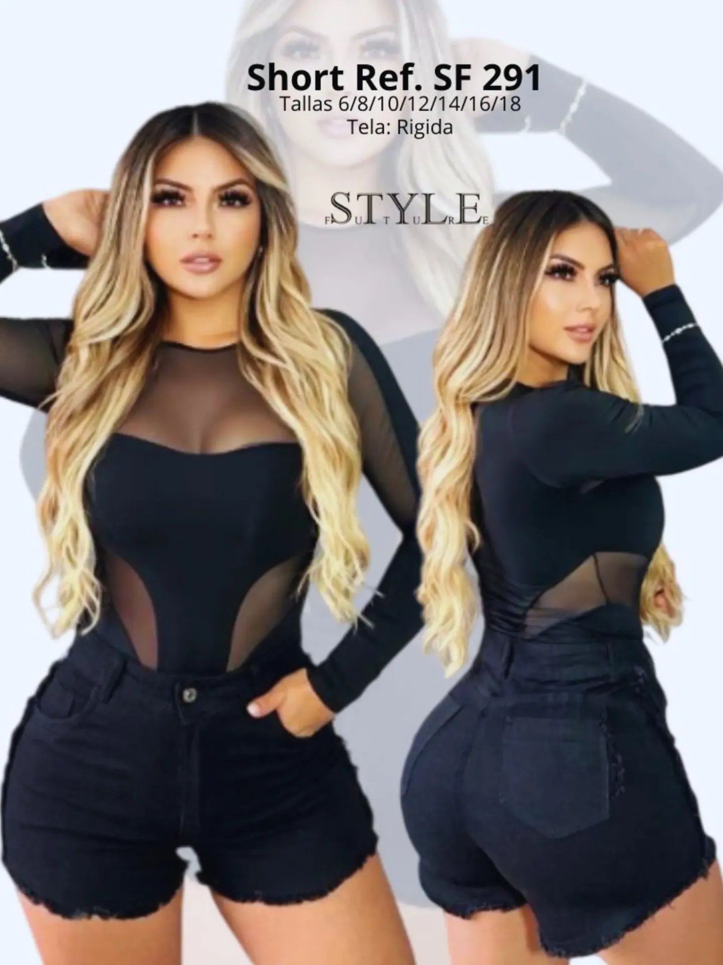 [321SF29103] Short Mezclilla con Dobladillo Deshilachado Negro para Mujer SF291 (3)