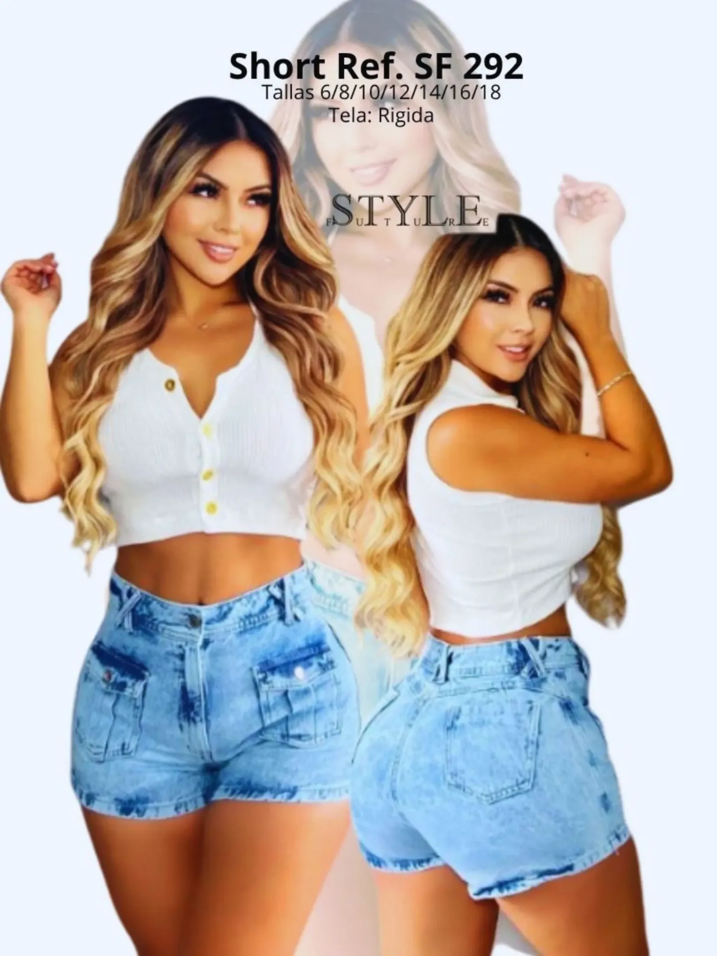 [321SF29203] Women's Light Wash High Waist Denim Shorts SF292 (3)