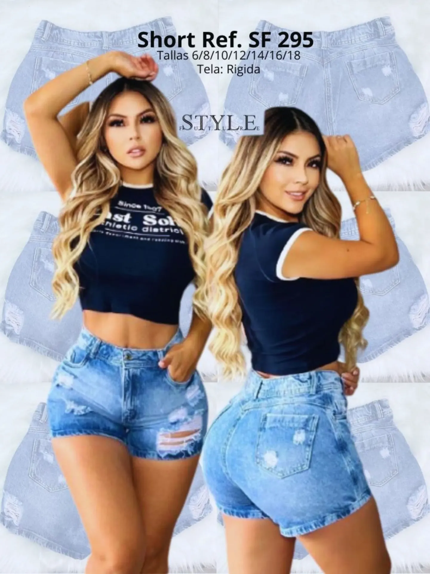 [321SF29503] Short Mezclilla Rasgada Lavado Claro para Mujer SF295 (3)