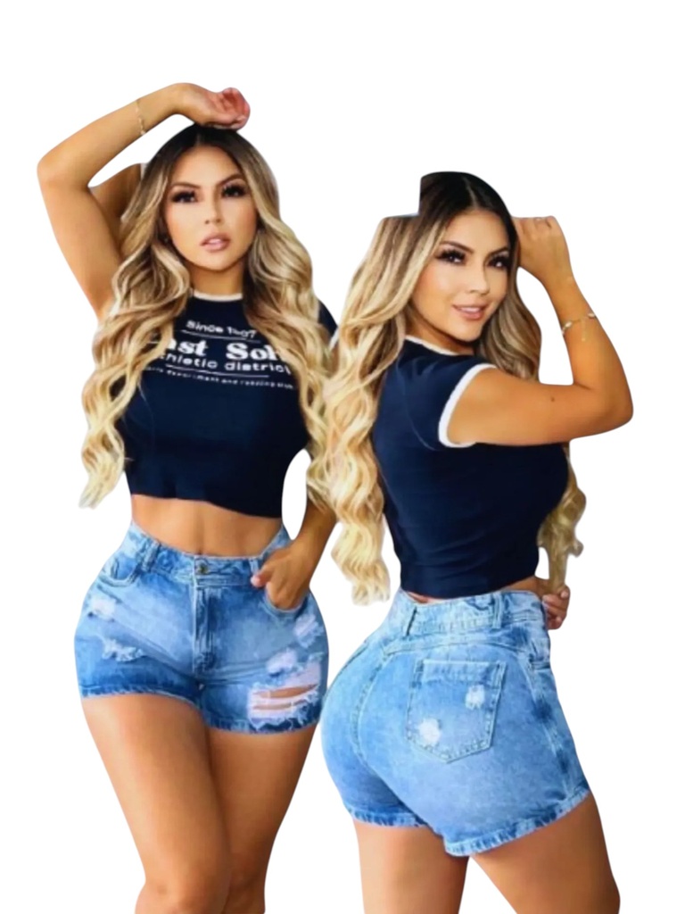 [321SF29503] Women's Light Wash Distressed Denim Shorts SF295 (3)