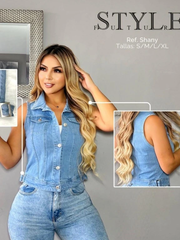 [321SHANYM] Women's Light Denim Button-Up Vest Shany (M)