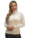 Suéter Crema de Cuello Alto con Botones en los Puños para Mujer