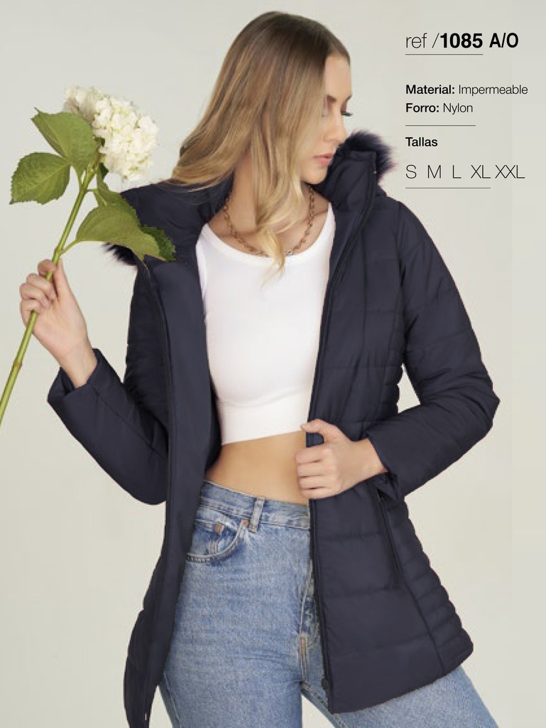 [3471085AOS] Chaqueta Parka Acolchada con Capucha Azul Marino para Mujer 1085A/O (S)