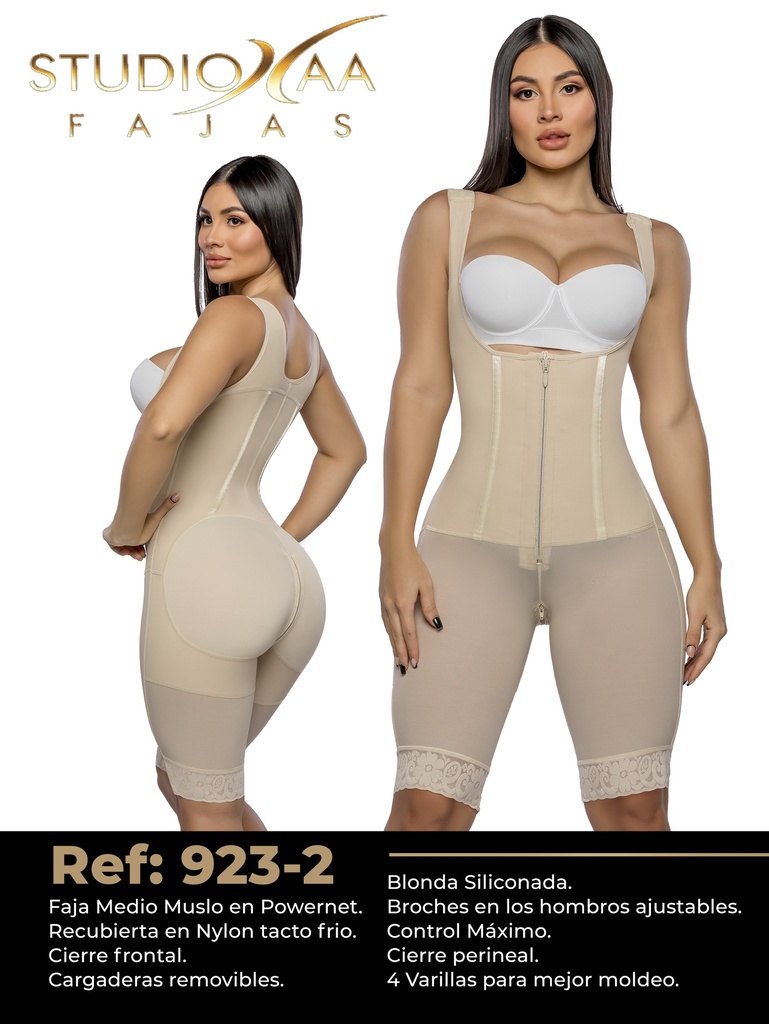[370923S02] Studio AA Colombian Powernet Faja 923 – Mid-Thigh, Beige (S)