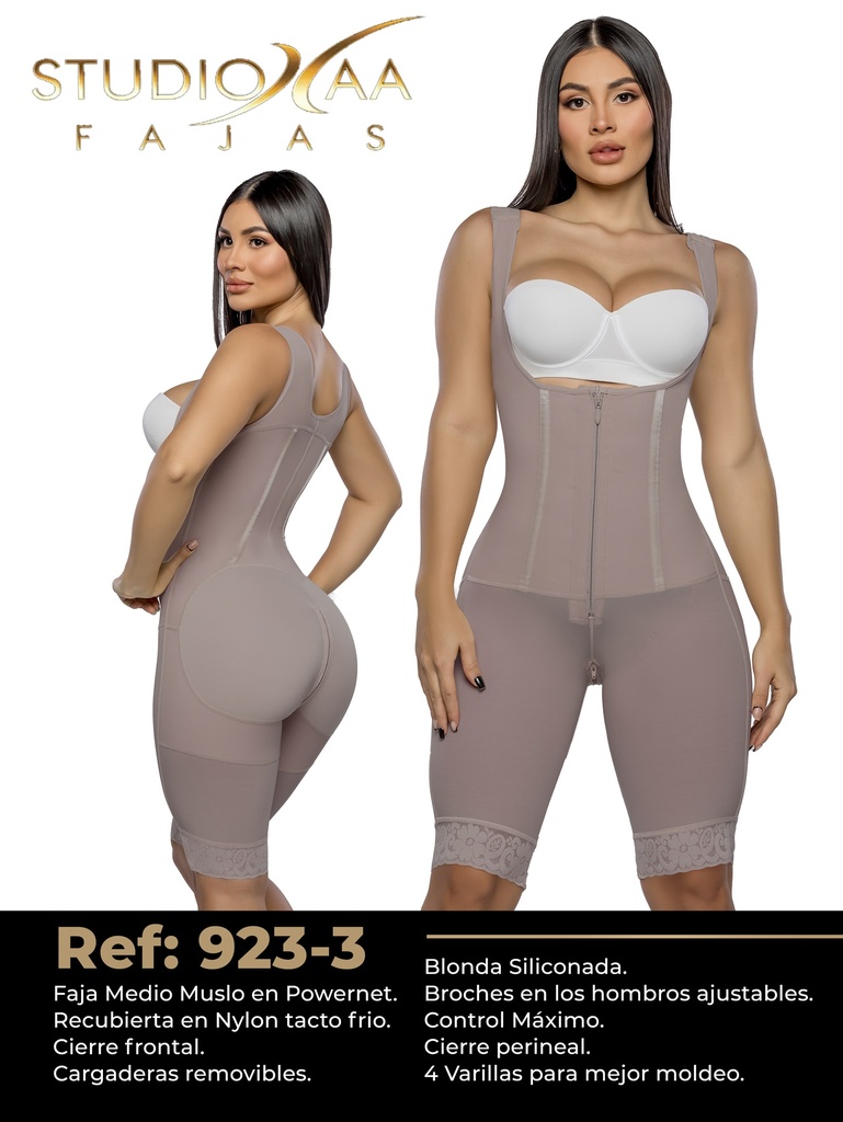 [370923S03] Studio AA Colombian Powernet Faja 923 – Mid-Thigh, Cocoa (S)