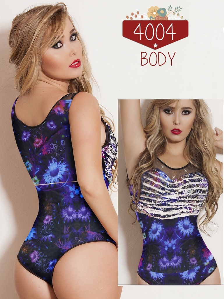 [1114004S] Women's Purple Floral Sleeveless Print Bodysuit 4004