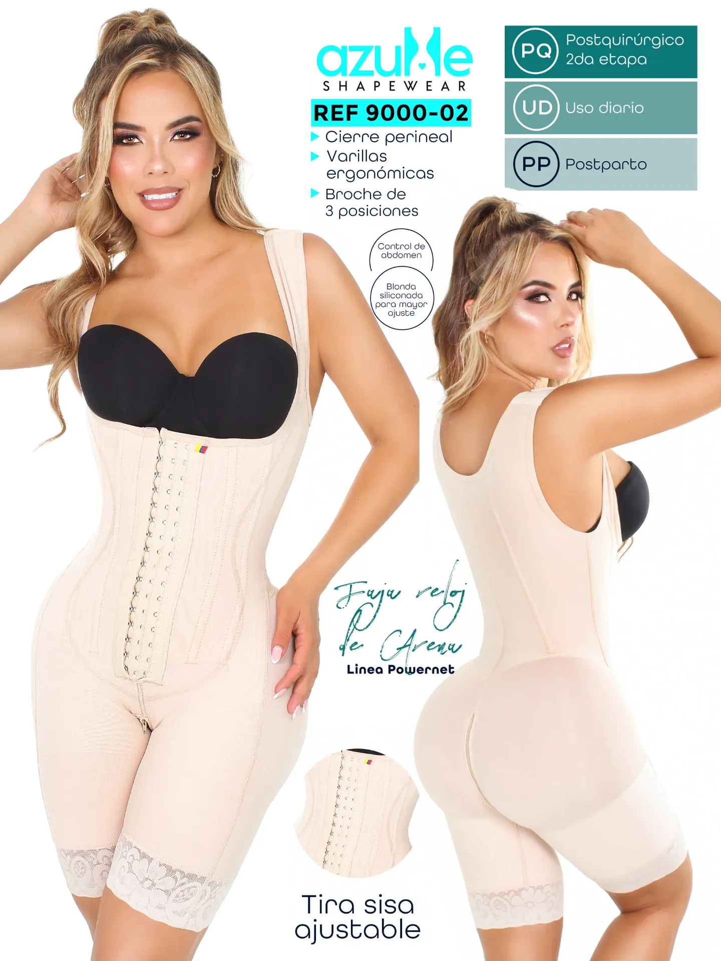 FAJA SHORT RELOJ DE ARENA TIRA SISA BROCHE 3 POSICIONES 6 VARILLAS