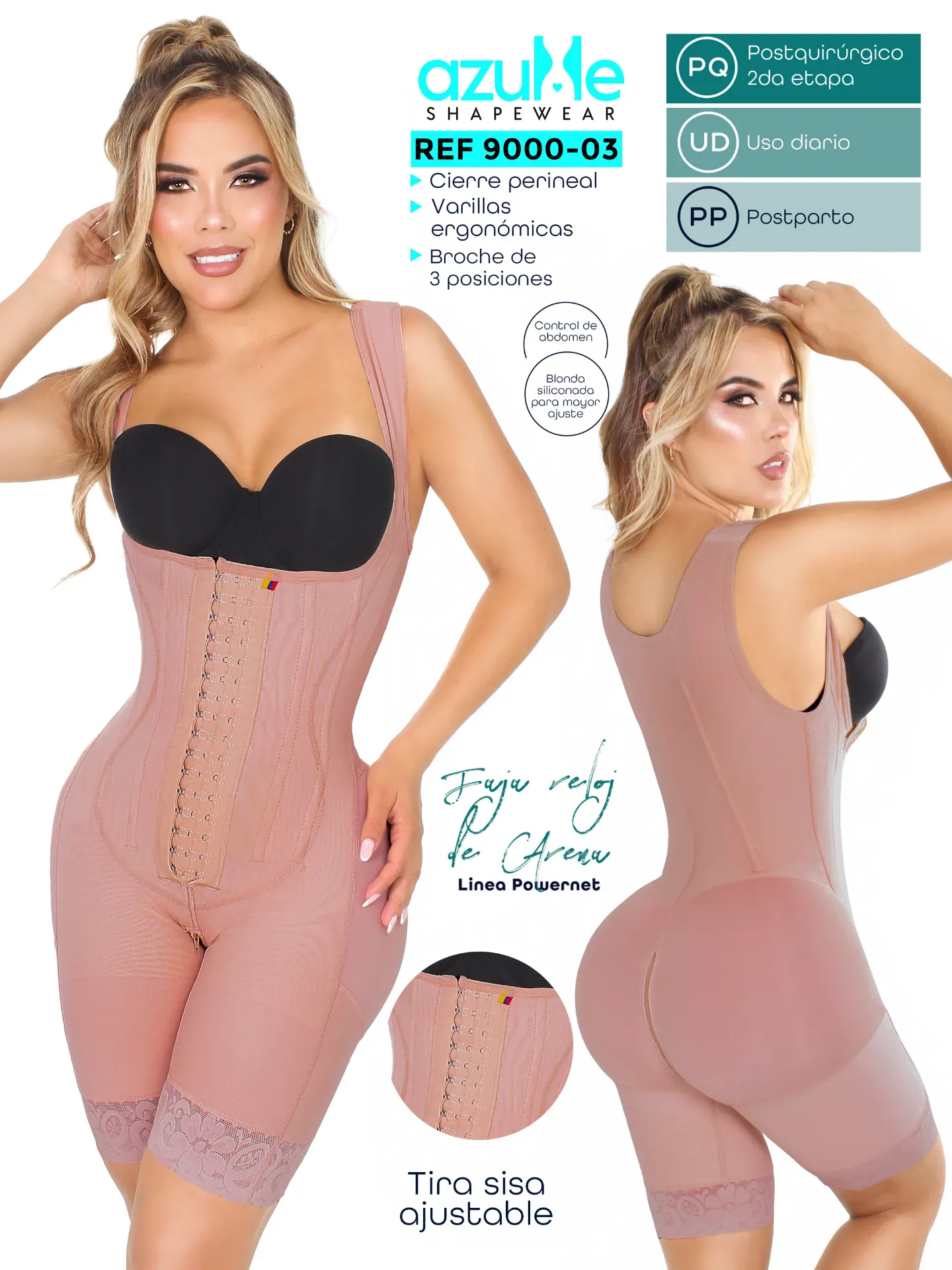 [3719000L03] Faja Moldeadora Faja Media Pierna con Soporte de Busto Mocha Rosado para Mujer 9000-03 (L)