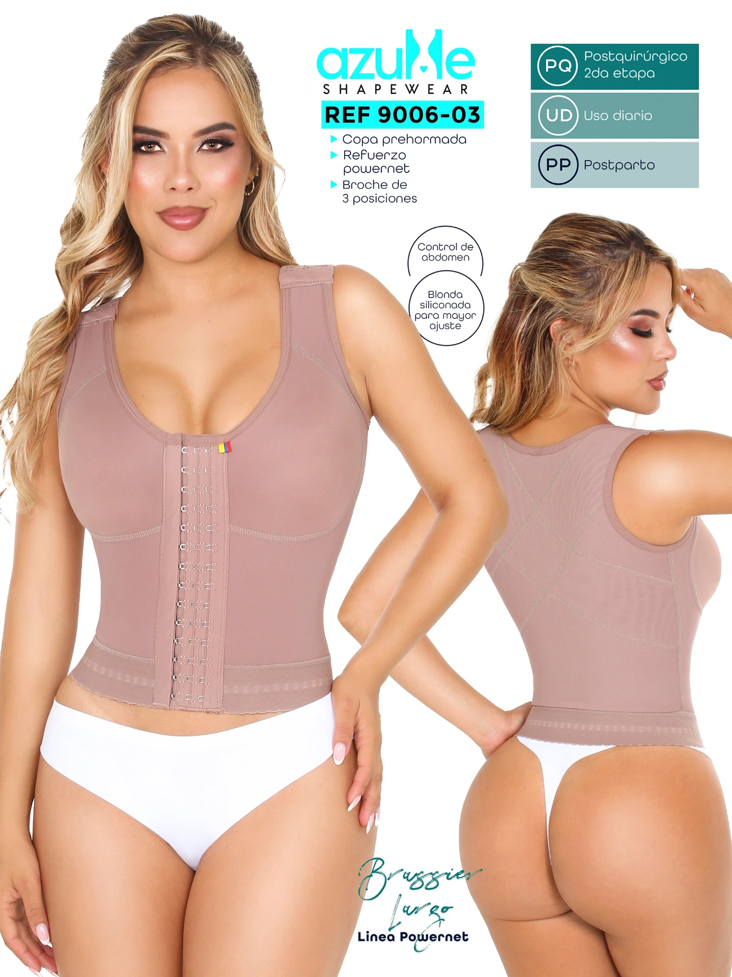[3719006M03] Faja Moldeadora Chaleco Moldeador con Broches Mocha para Mujer 9004-05 (M)