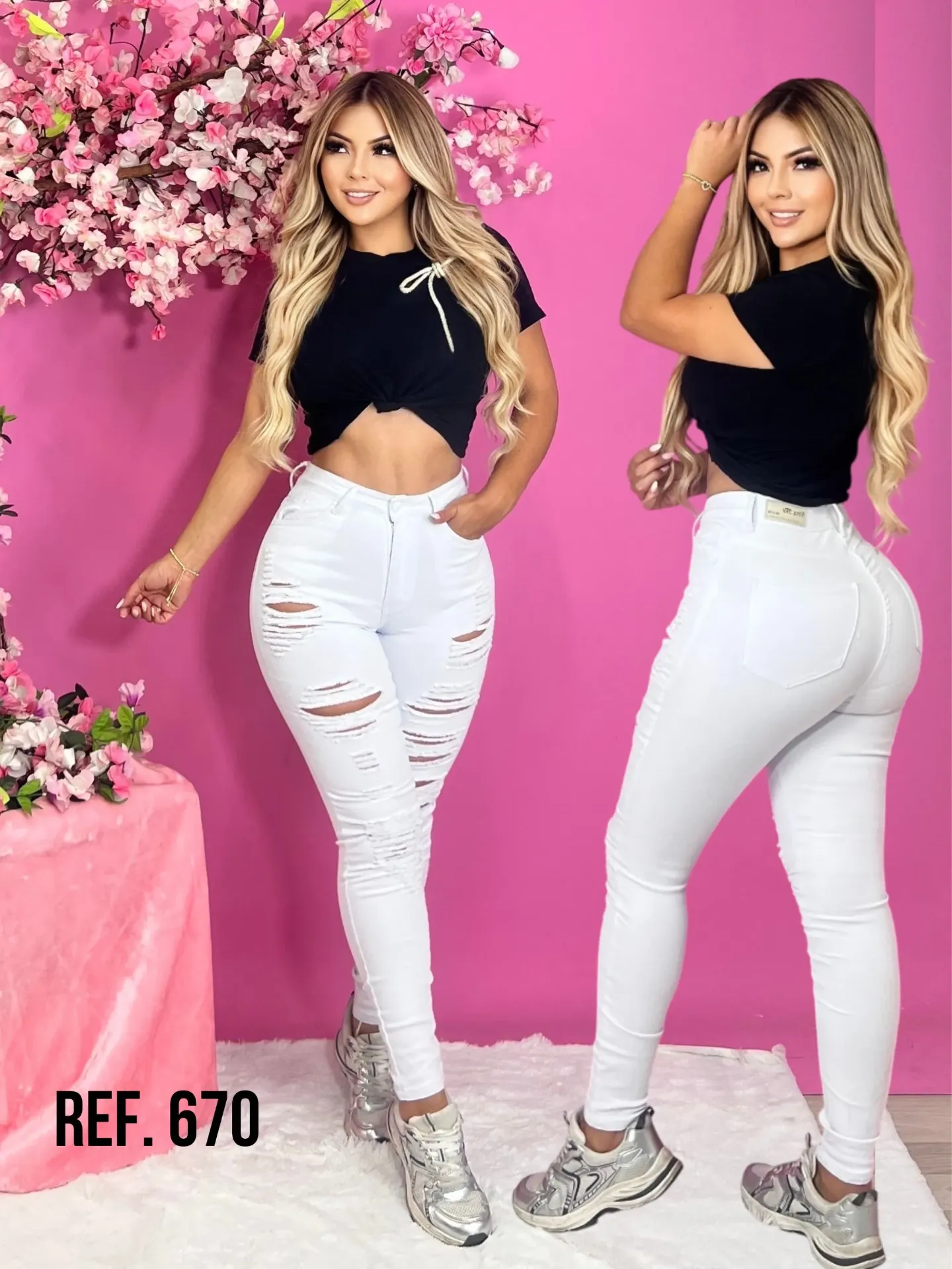 Women's White Distressed Butt Lift Skinny Jeans 670