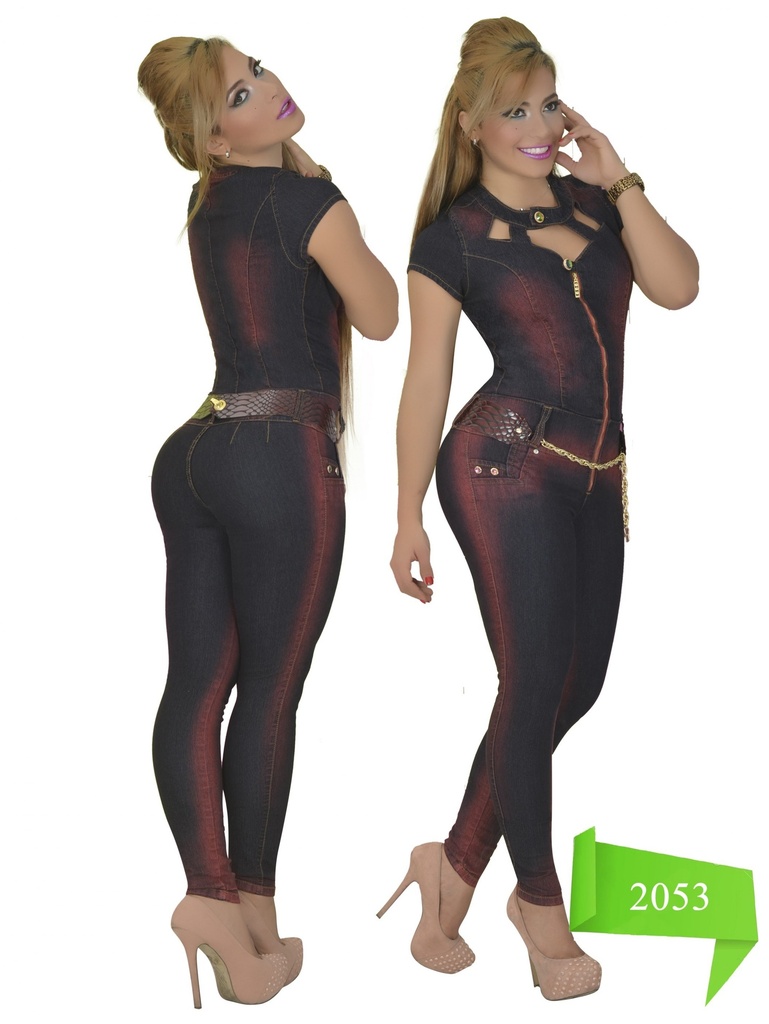 [102205301] Enterizo Manga Corta con Escote Abierto Negro y Rojo para Mujer 2053 B