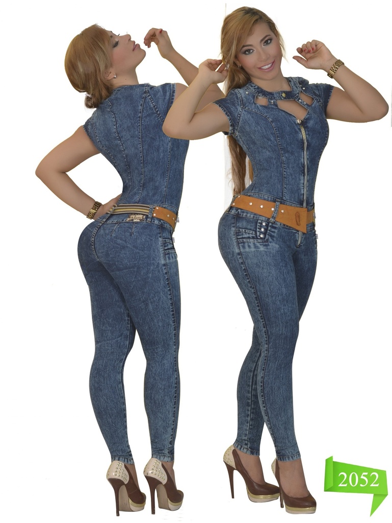 Women's Denim Short Sleeve Belted Jumpsuit 2052