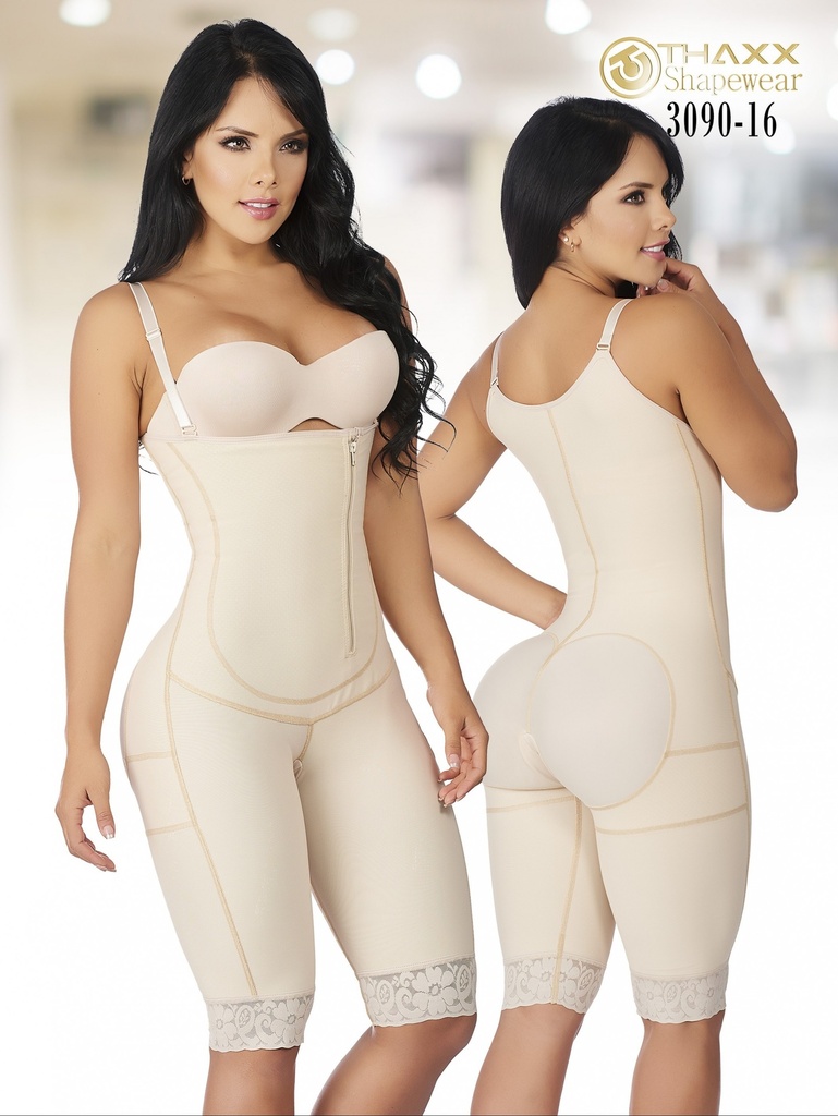 [1373090XXL16] Women's Beige Colombian Plus Size Knee-Length Faja with Straps – Thaxx Style 3090