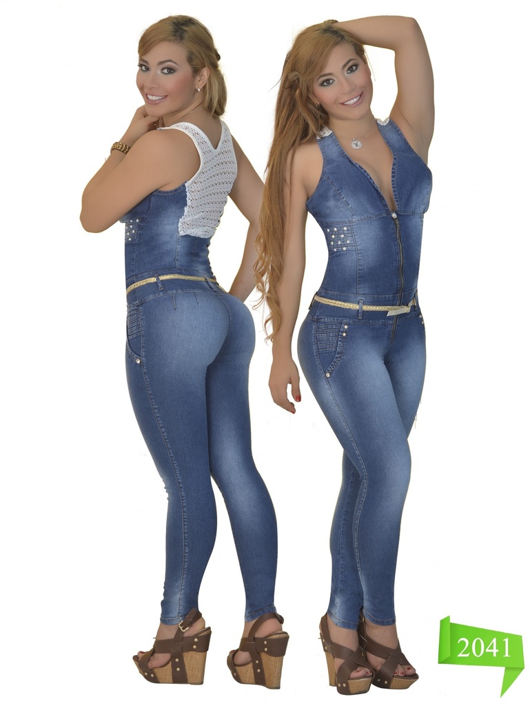 [102204101] Women's Dark Denim Sleeveless Mesh Back Belted Jumpsuit 2041