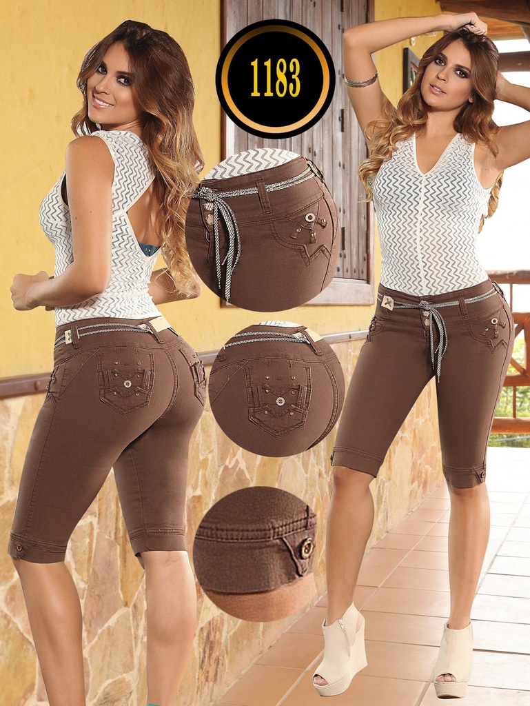 Pantalón Torero Levantacola Café Chocolate con Bolsillos de Botones – Thaxx Boutique