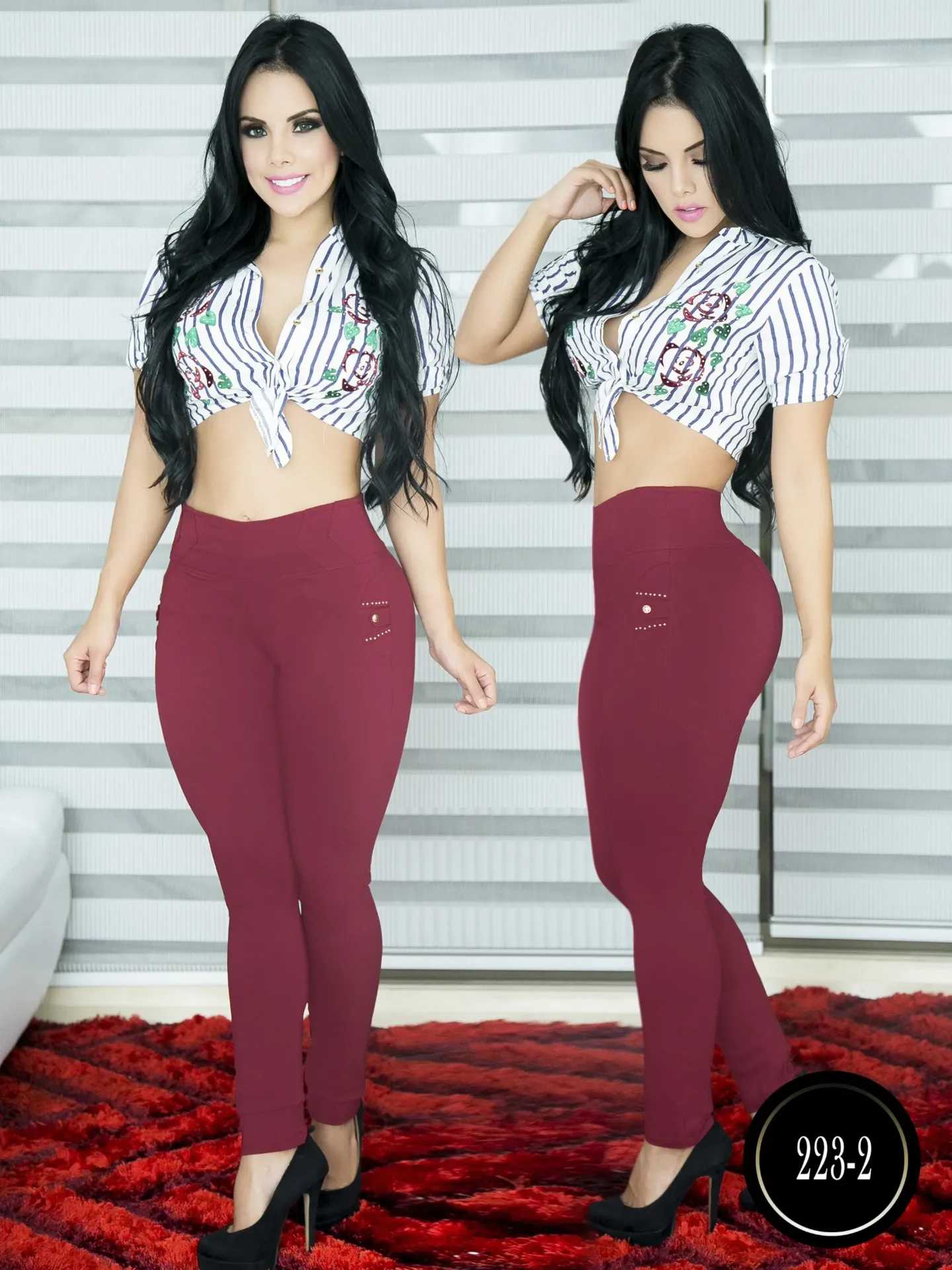 Pantalón Skinny Cómodo Tiro Alto Vinotinto para Mujer – Thaxx 223-2