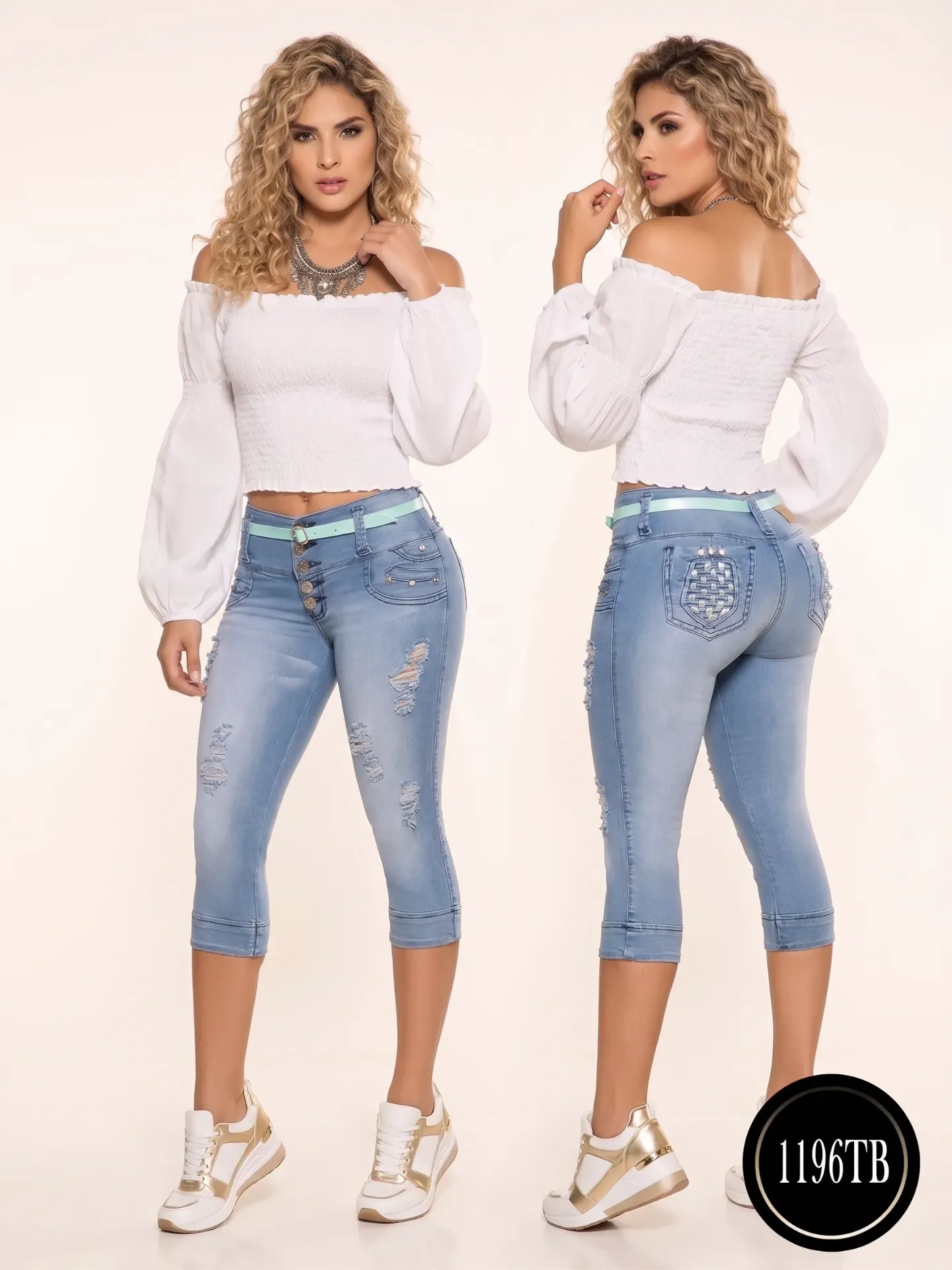 [1021196TB01] Women's Washed Light Blue Slim Butt-Lifting Capri Jeans – Thaxx Boutique